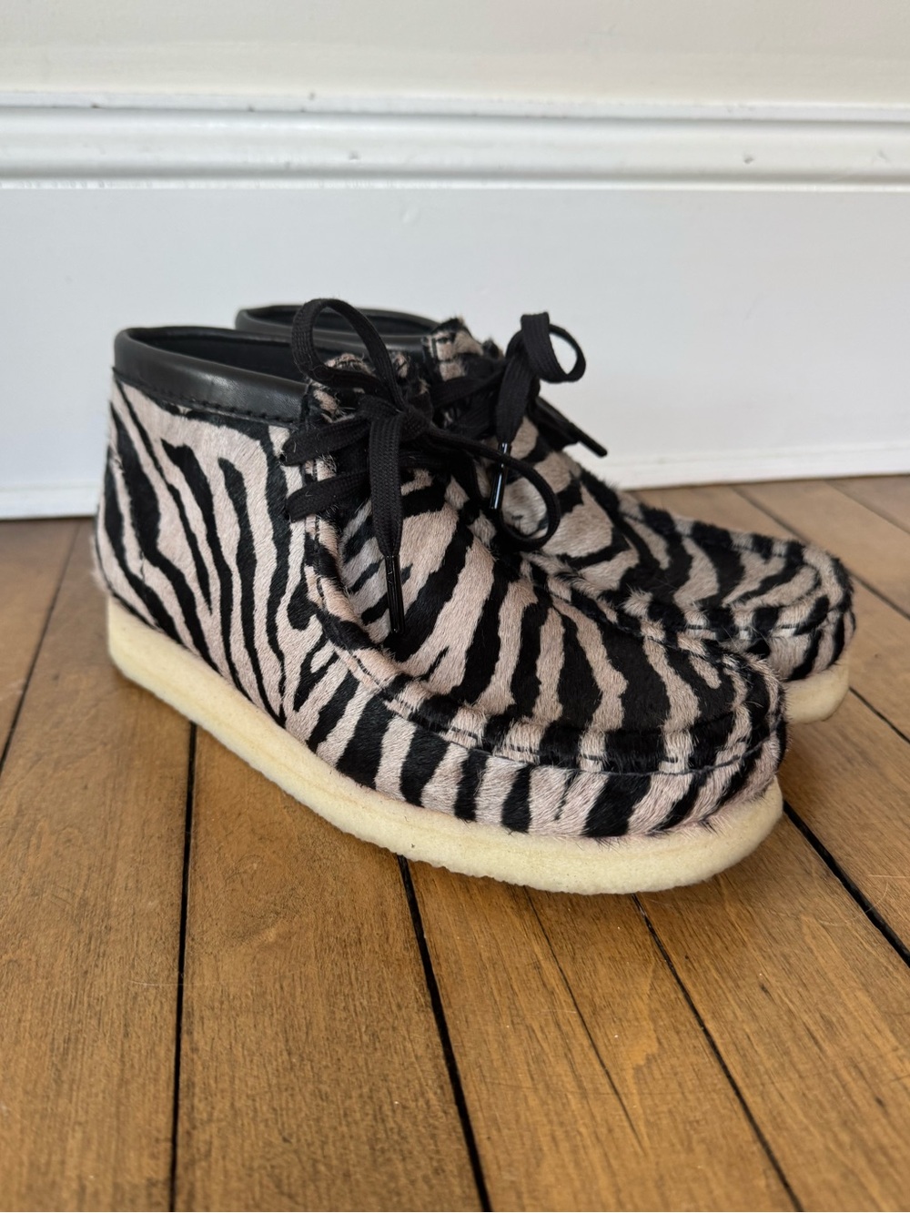 Clarks Wallabee Boots Black and White Zebra Calf hair 7